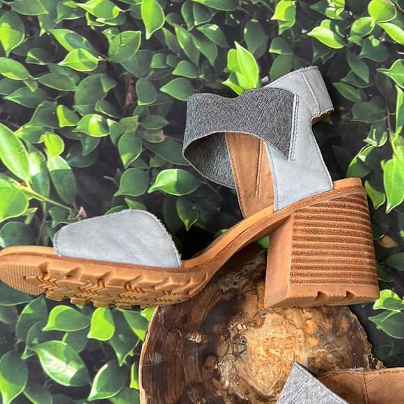 Sorel steel, blue and brown large, chunky sandal heel - Picture 6 of 9